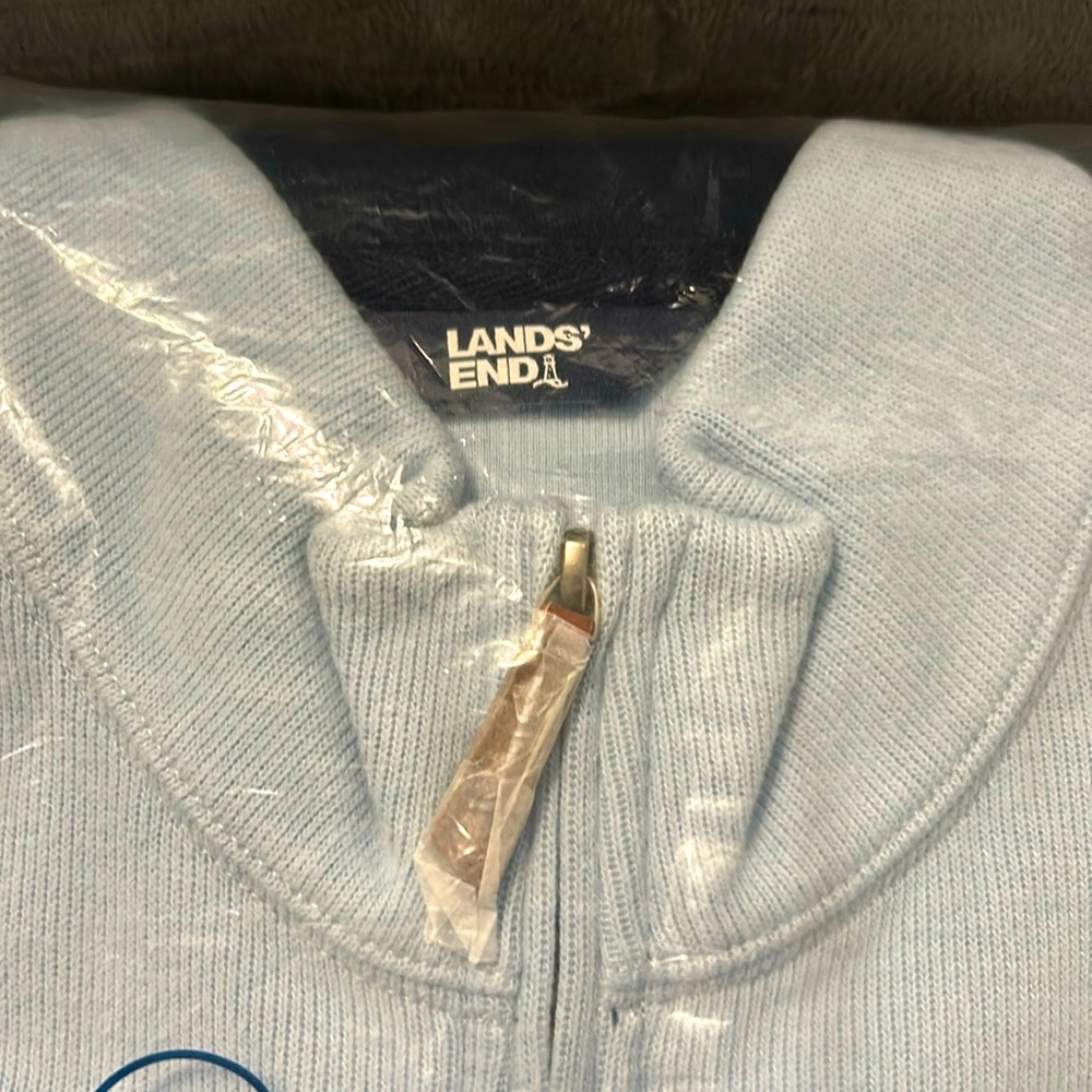 New Men’s Land’s End Bradford Rib Q-zip Sweater - XL, Soft Blue Haze